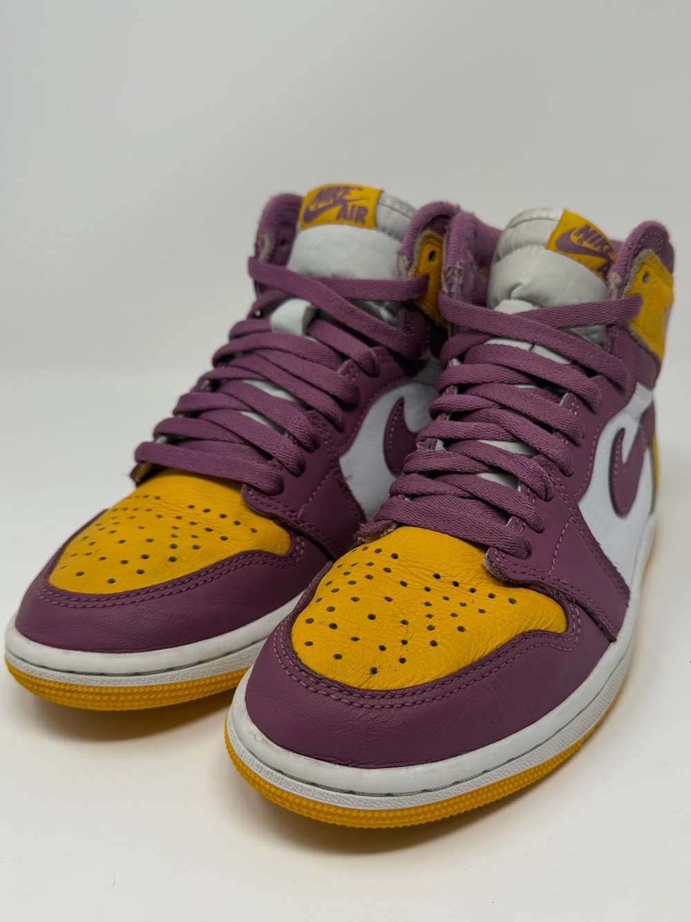 Kids Jordan High-Top Sneakers in Purple and Yellow Sz. 5y